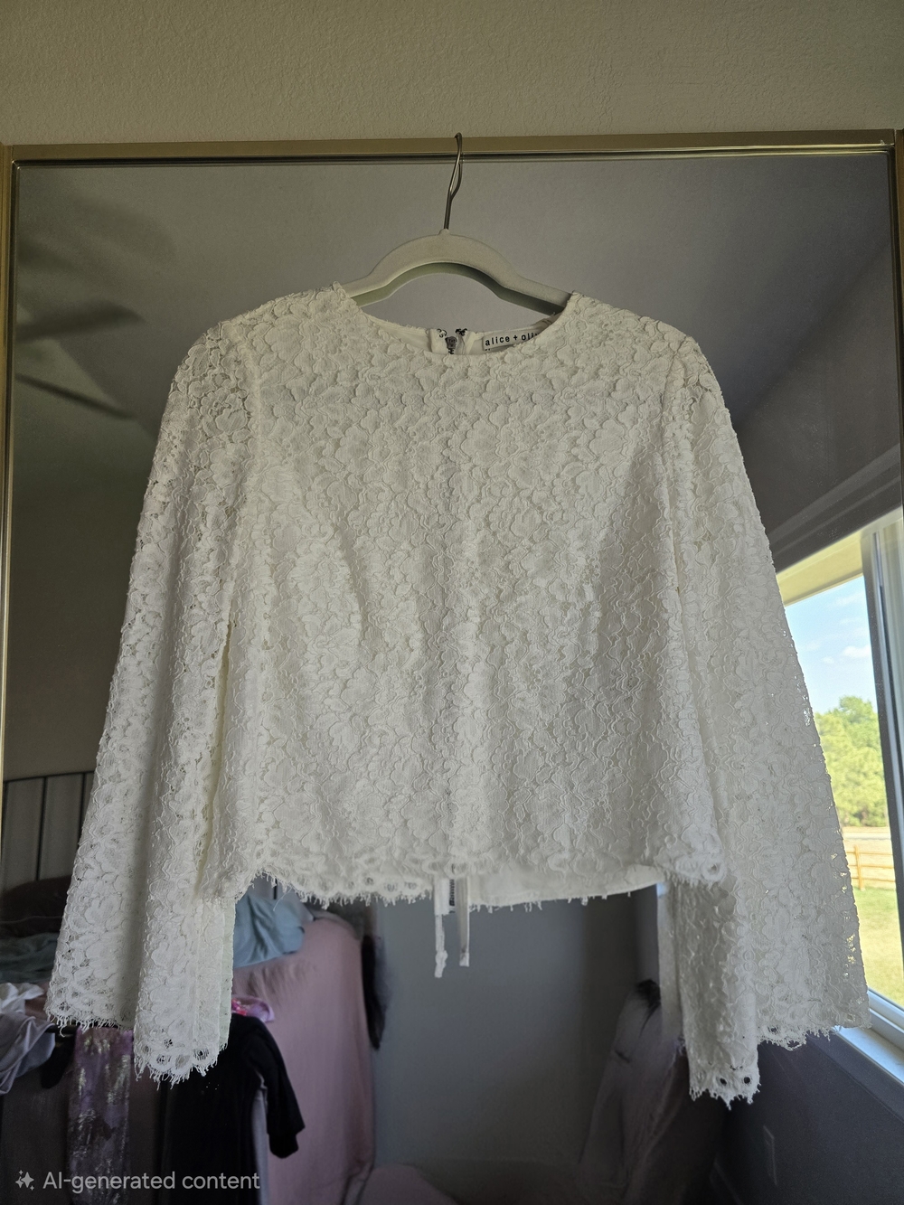 Alice + Olivia White Lace Long-Sleeve Top